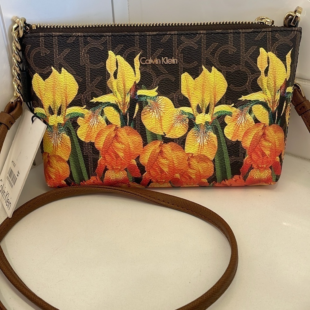 Calvin Klein Floral Monogram Logo Crossbody Bag—New With Tags—BEAUTIFUL!!